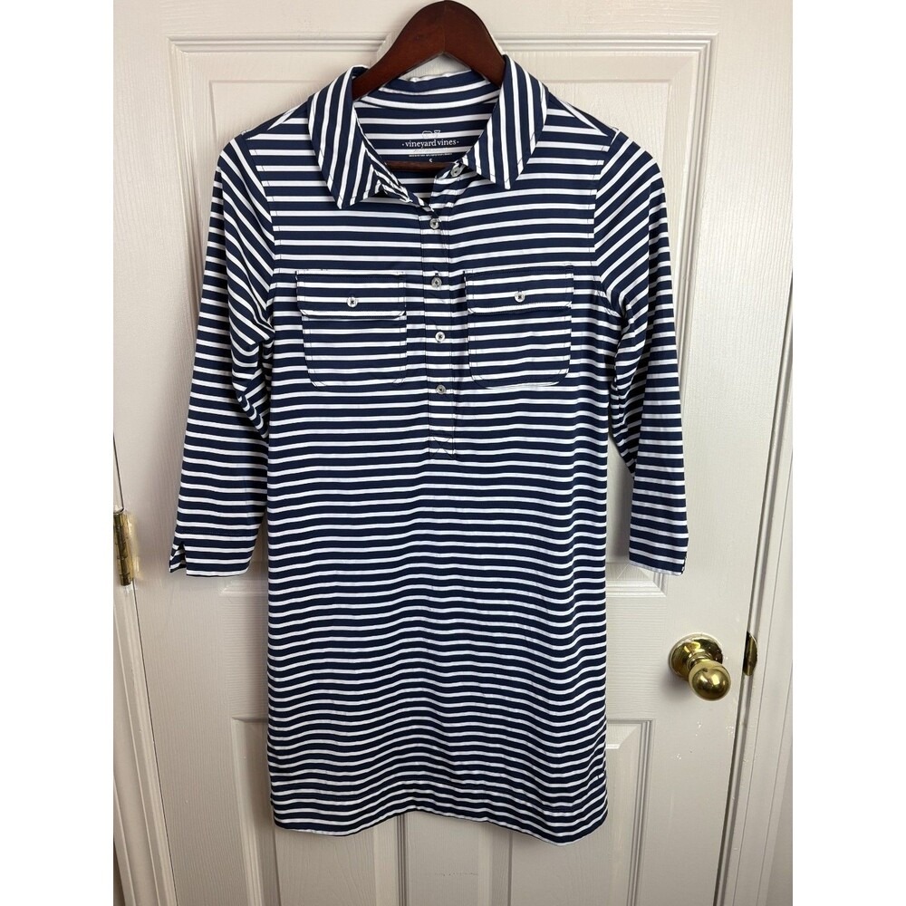 Vineyard Vines Performance Dress Womens S Navy White Striped Polo Mini Nautical